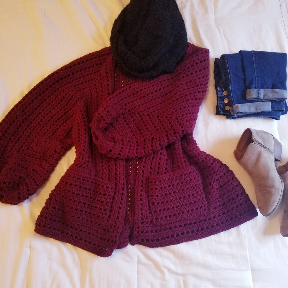 Oversized Burgundy Cardigan